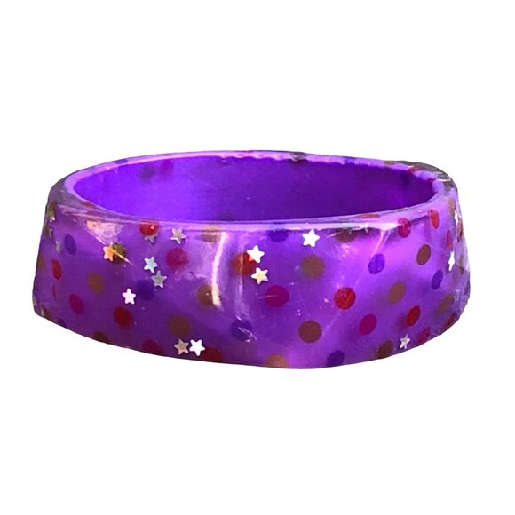 Vintage Y2K Purple Confetti Lucite Bangle Bracelet Faceted Glitter Polka Dots - Picture 6 of 8